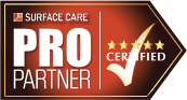 Certified Pro Partner badge for Surface Care with a hexagonal orange seal and stars
