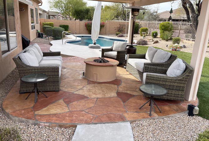 This is a flagstone sitting area with a fire feature that has been beautifully restored.