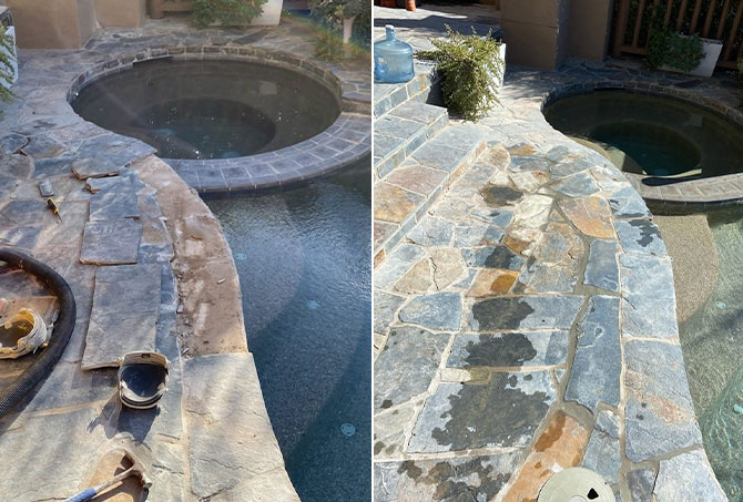 Here is a BEFORE (left) and AFTER (right) of flagstone replacement.